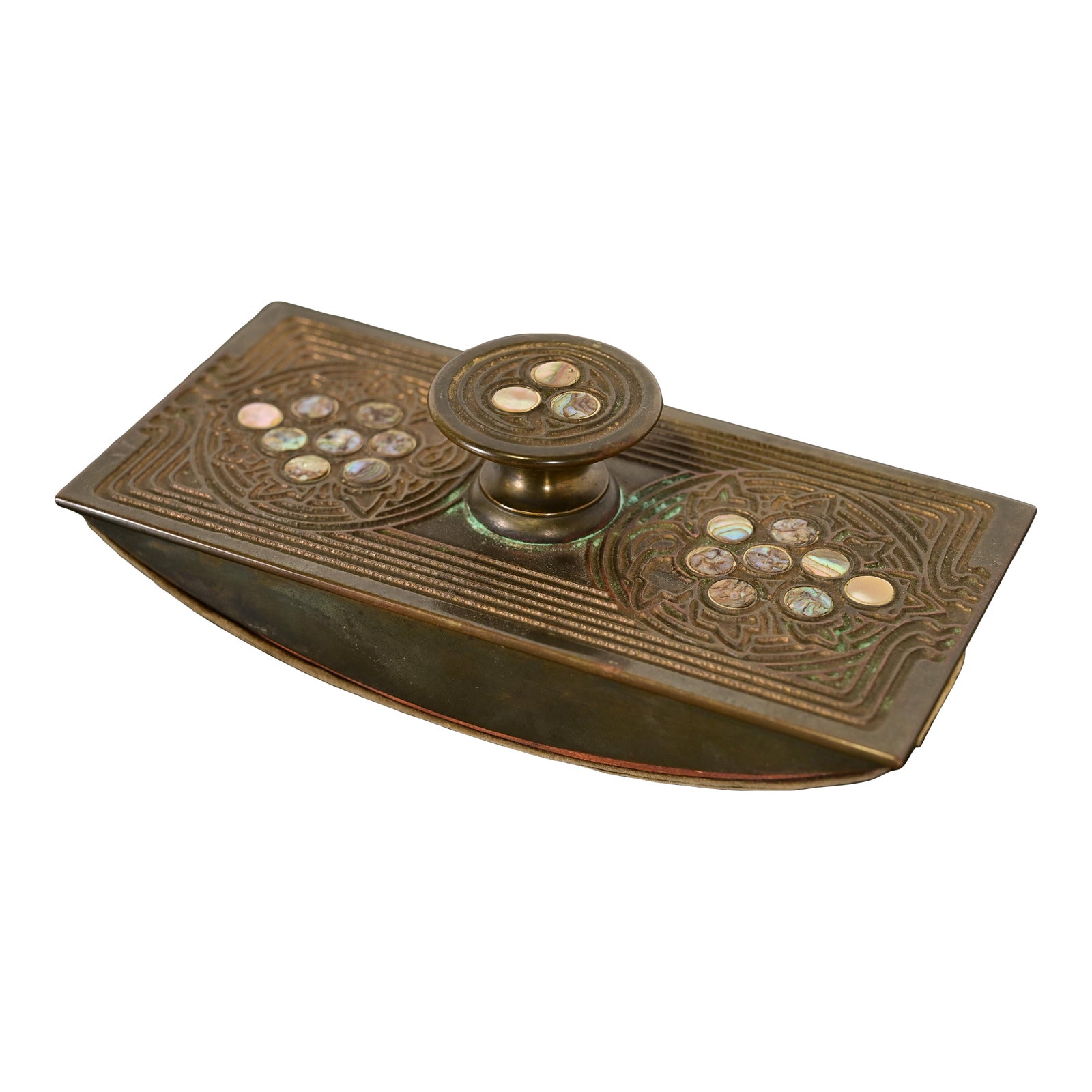 Tiffany Studios New York Bronze and Abalone Rocker Blotter | Chairish