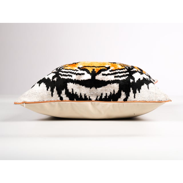 Tiger Silk Velvet Ikat Pillow Cover, Handwoven Luxury Cushion, Boho Home Decor, Unique Throw Pillow, Uzbek Textile For Sale - Image 9 of 9