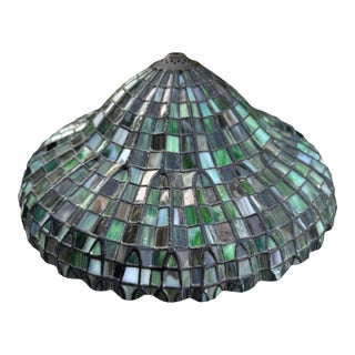 Mid-20th Century 20'' Tiffany-Style Leaded Green Slag Glass Lotus Leaf Lamp Shade For Sale