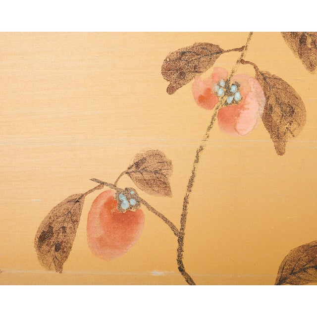 Tan Japanese Showa Four Panel Screen Persimmon Branch in Snow For Sale - Image 8 of 18