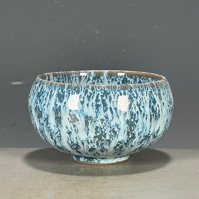 Blue Chinese Blue & White Splash Glazed Porcelain Tea Cup For Sale - Image 8 of 9