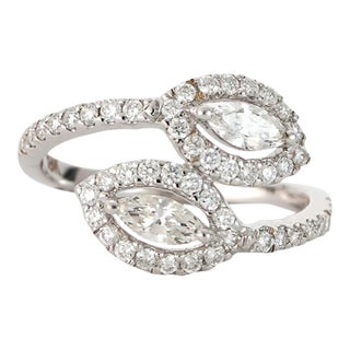 18k White Gold Diamond Ring With Marquise & Pavé Halo Design For Sale