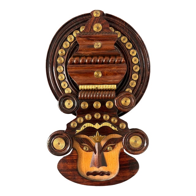 Vintage Wood & Brass Wall Hanging For Sale