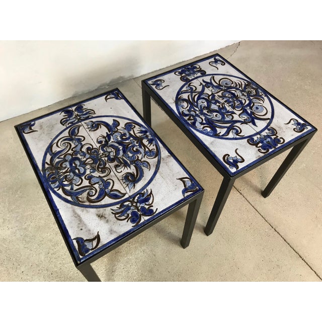 Italian Ceramic & Steel Side Tables or Nightstands, 1970s, Set of 2 For Sale - Image 4 of 18