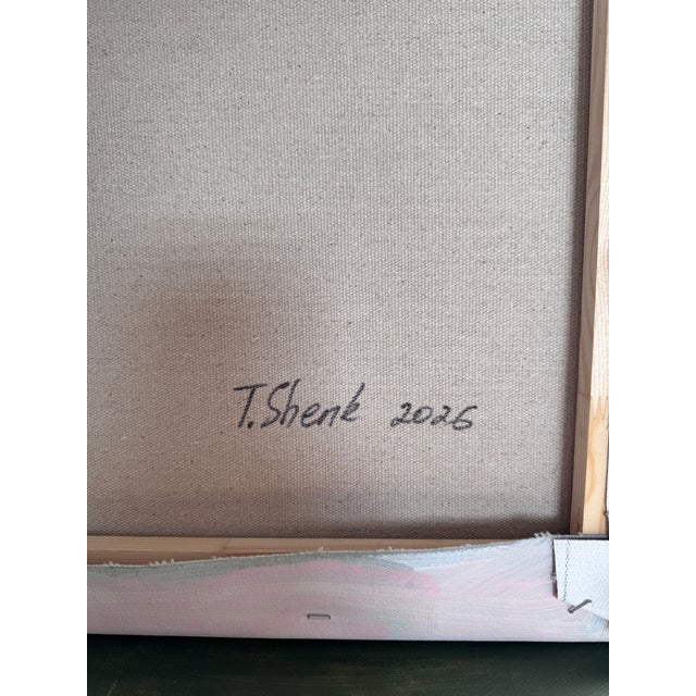 2020s Original Abstract Tree Landscape Acrylic Painting, Red and Blue Modern Wall Art, Minimalist Nature Canvas, Contemporary Countryside Home Decor For Sale - Image 5 of 5