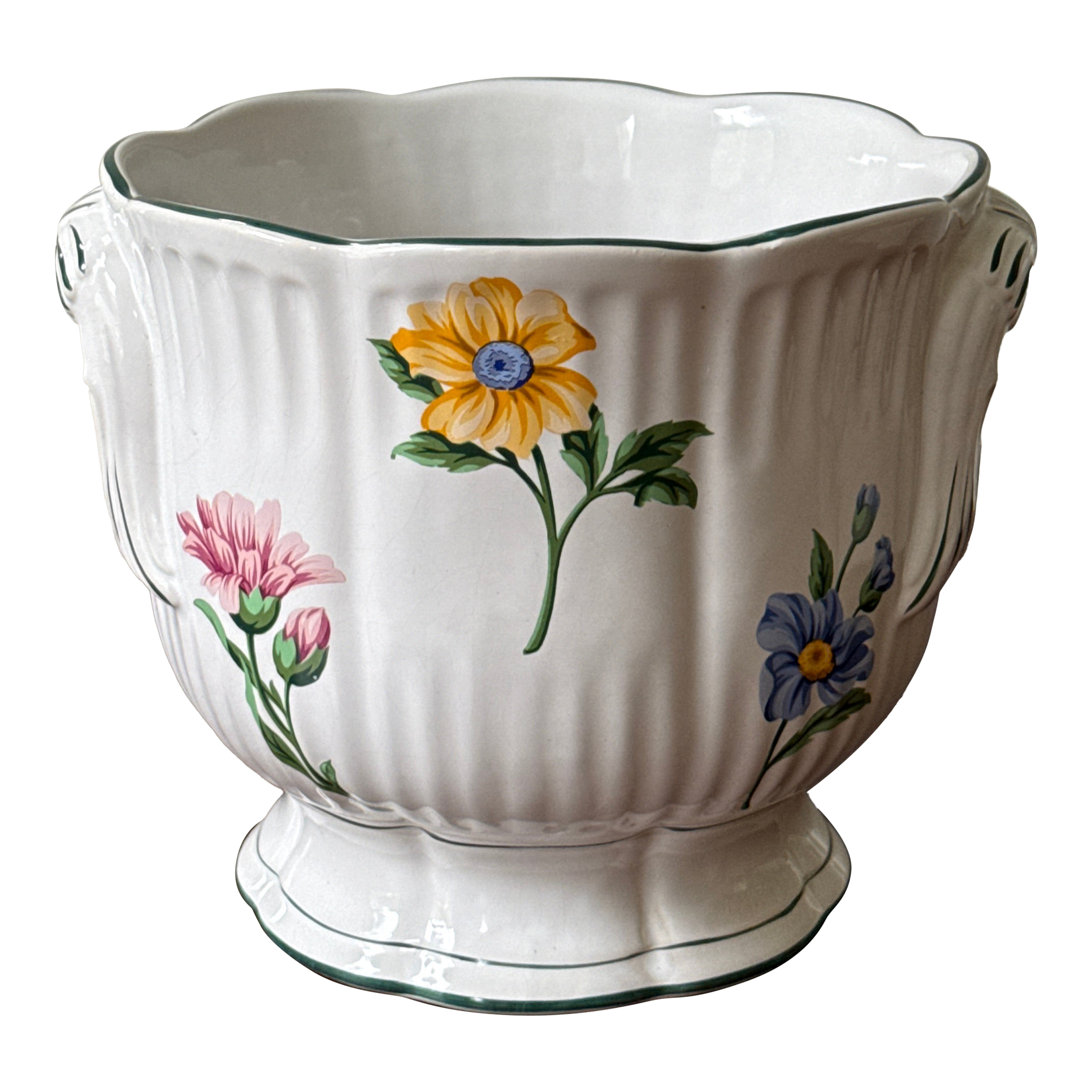 1990s Tiffany and Co. Ceramic Floral Cachepot | Chairish