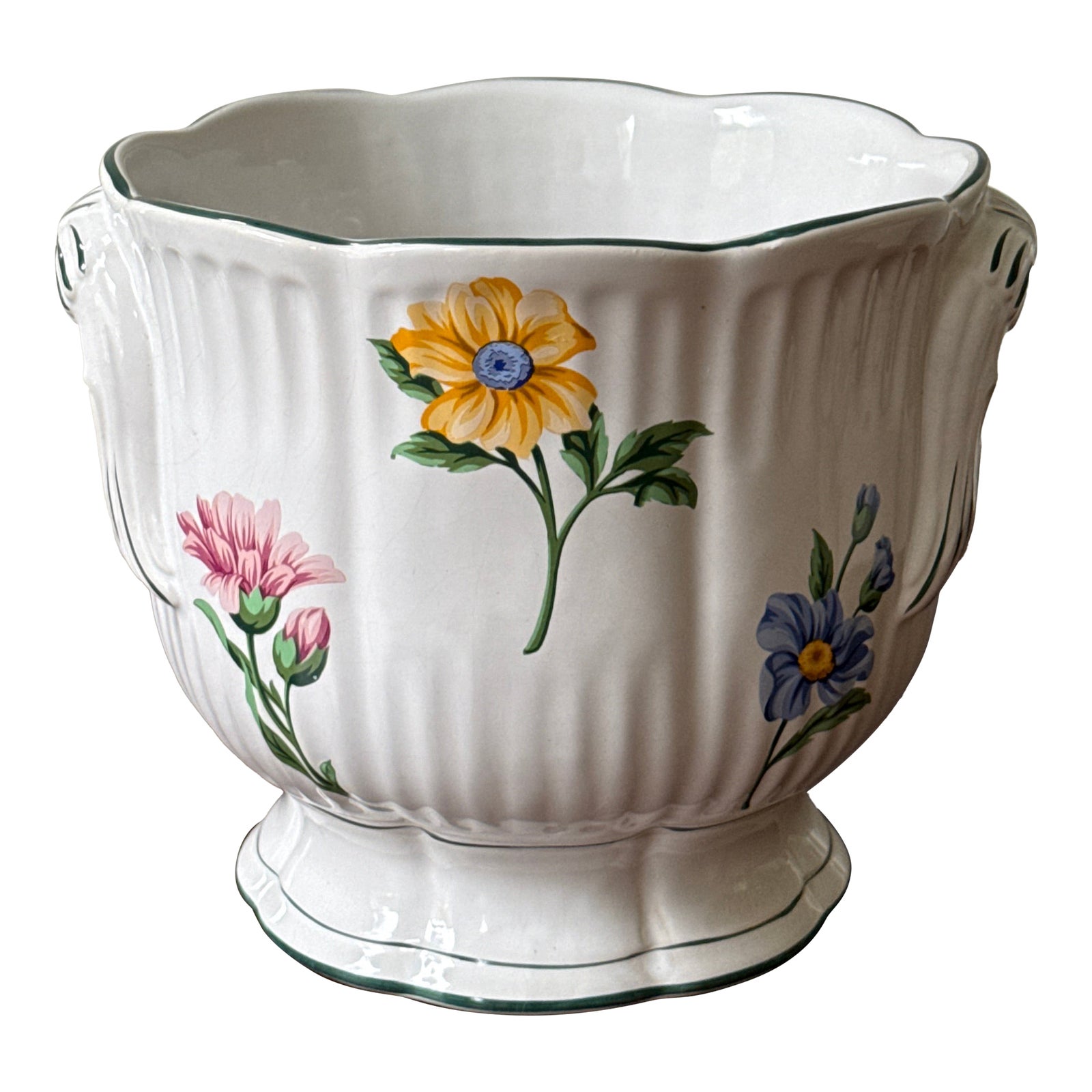 1990s Tiffany and Co. Ceramic Floral Cachepot | Chairish
