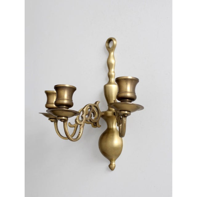 Vintage Brass Three Arm Wall Candle Sconce For Sale - Image 9 of 14
