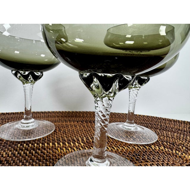 Late 20th Century Sasaki Coronation Smoke Coupe Glasses Set of 4 Gray Mid Century Japanese Stemware For Sale - Image 5 of 5