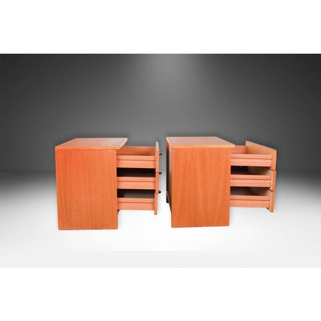Wood 1970s Mid-Century Teak Pair Nightstands Tables, A Pair For Sale - Image 7 of 14