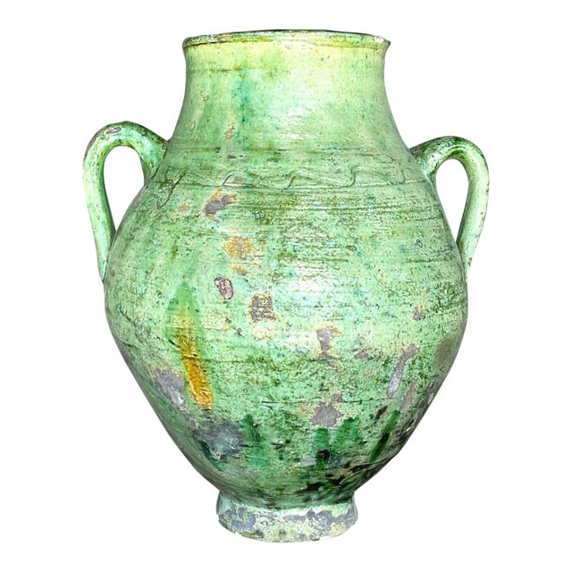 Vintage Boho Glazed Ceramic Urn For Sale