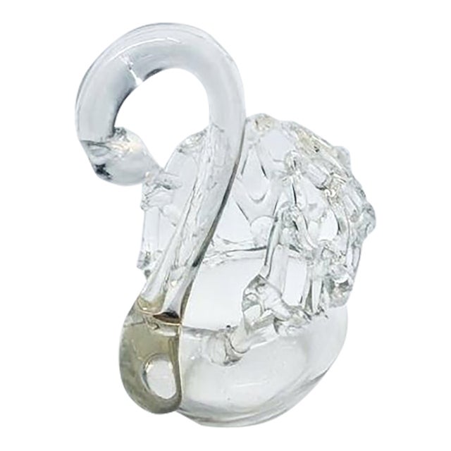 Vintage Mid-Century Modern Murano Style Clear Blown Glass Swan Figurine / Trinket Dish For Sale