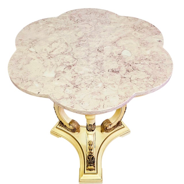 Vintage Hollywood Regency Marble Top Pedestal Side Table 26.75" For Sale - Image 4 of 14