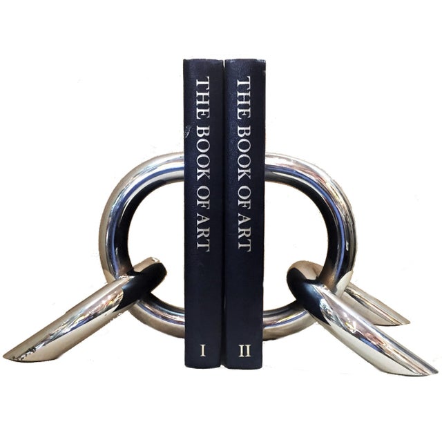 Metal Pair of Italian Architectural Chromed Steel Chain Links Bookends, circa 1970 For Sale - Image 7 of 7