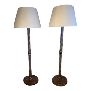 Donghia "Piroetta Bassa" Chair Level Standing Glass Lamps With Brushed Nickel Hardware - a Pair For Sale