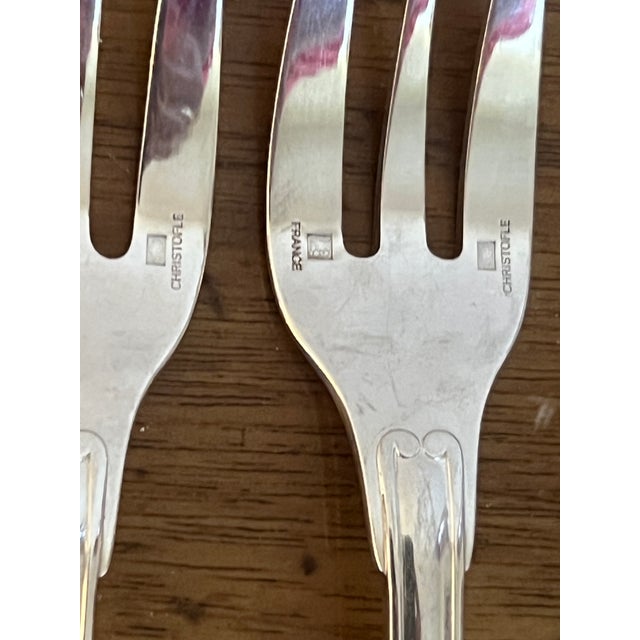Christofle Silver Plated Vendome Pattern Flatware Dessert Set of 8 For Sale - Image 11 of 15