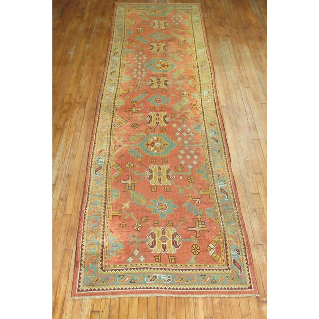 Antique Zabihi Collection Turkish Oushak Runner - 4' x 14'9" For Sale In New York - Image 6 of 12