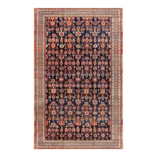 1920s Antique Sultanabad Wool Area Rug, 12' 7" X 21'10", Navy For Sale