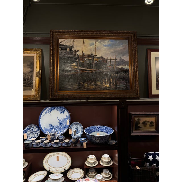 Early 21st Century Large Atmospheric Harbor Scene Oil Painting, Signed “Spiers” – 40” X 50” For Sale - Image 5 of 5