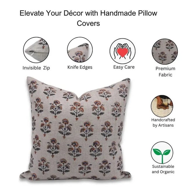 Blue Fabdivine Block Print Pillow Cover in Thick Linen 20x20 Inches, Traffic Light For Sale - Image 8 of 8