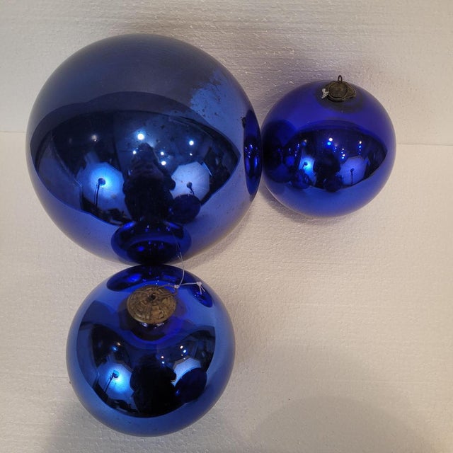 Late 19th Century Indigo Blue Spheres in Eglomisé Glass, France, 1930s, Set of 4 For Sale - Image 12 of 18