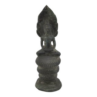 Antique Khmer Bayon Style Bronze Buddha With Naga Buddhist Figurine Statue For Sale
