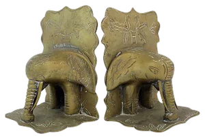 1940s Brass Elephant Bookends - a Pair