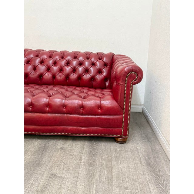 Red Chesterfield Leather Sofa For Sale - Image 4 of 11