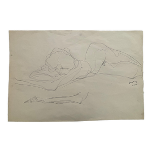 Vintage Large Scale Reclining Female Nude Study / Original Figurative Female Line Drawing