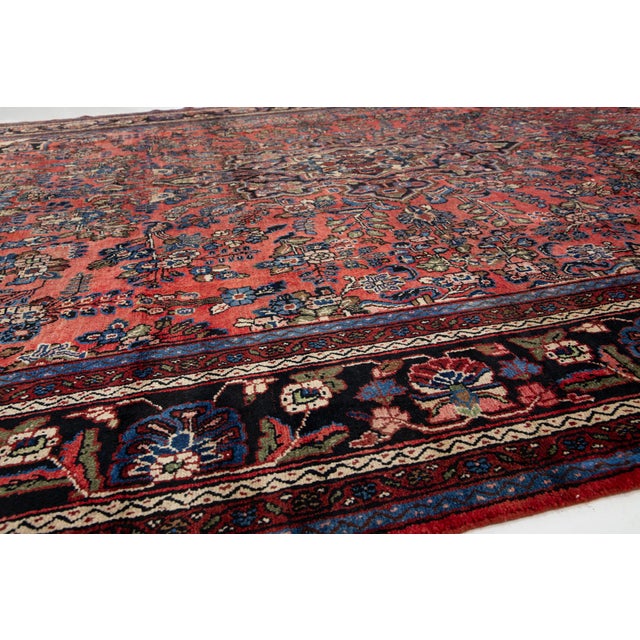 Vintage Handcrafter Hamadan Persian Wool Rug in Red With Floral Design For Sale - Image 9 of 10