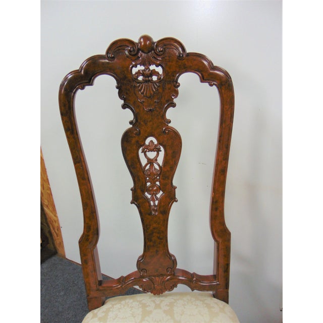 English Chippendale Carved Burlwood Dining Chairs - Set of 6 For Sale - Image 4 of 13