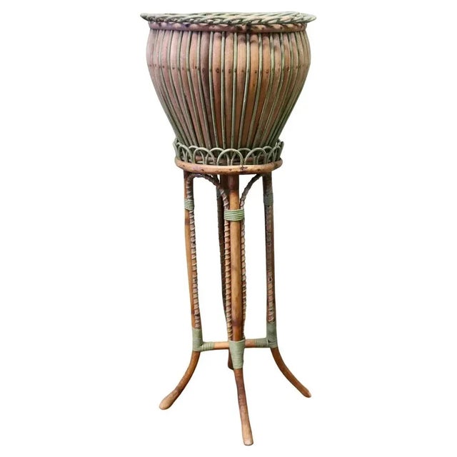 Antique Arts and Crafts Bamboo Jardinière, 1890 For Sale - Image 9 of 9