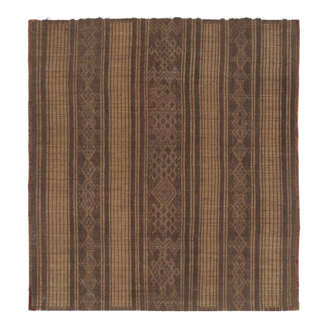 Title: Square Vintage Tuareg Mat, Brown With Tribal Geometric Patterns - Rug & Kilim For Sale