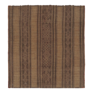 Title: Square Vintage Tuareg Mat, Brown With Tribal Geometric Patterns - Rug & Kilim