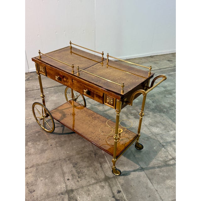 Italian Burl Wood and Brass Bar Cart, 1950s For Sale - Image 15 of 15