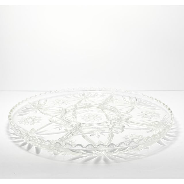 Vintage Cut Glass 5-Part Divided Round Serving Snack or Charcuterie Platter For Sale - Image 4 of 6