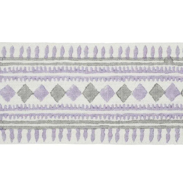 Contemporary Sample - Schumacher Toula Hand Blocked Linen Tape in Lilac & Grey For Sale - Image 3 of 3