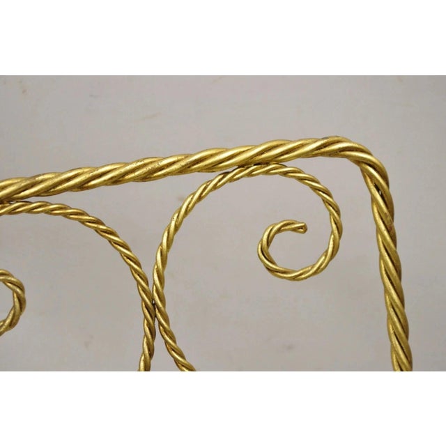 Vintage Italian Hollywood Regency Gold Gilt Iron Rope Tassel Vanity Bench Chair For Sale In Philadelphia - Image 6 of 11