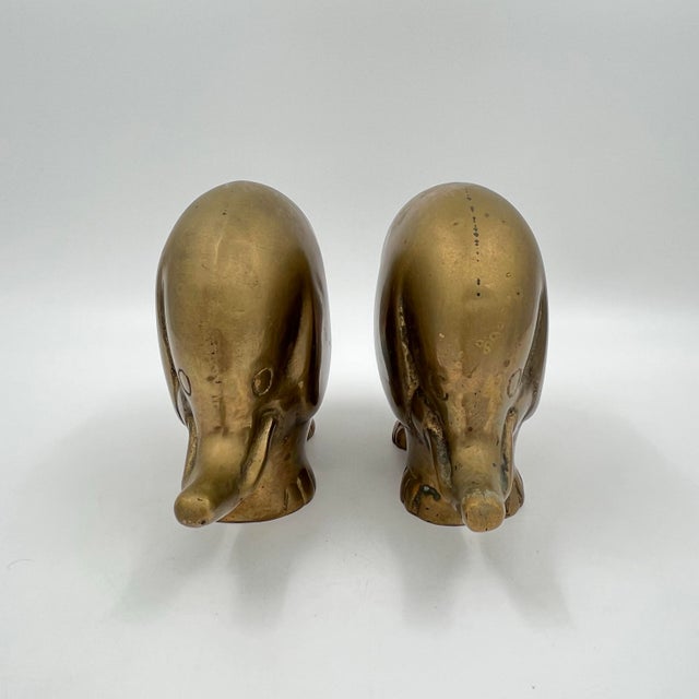 Mid-Century Brass Elephant Bookend or Doorstop Sculptures Made in Korea - A Pair For Sale - Image 4 of 11