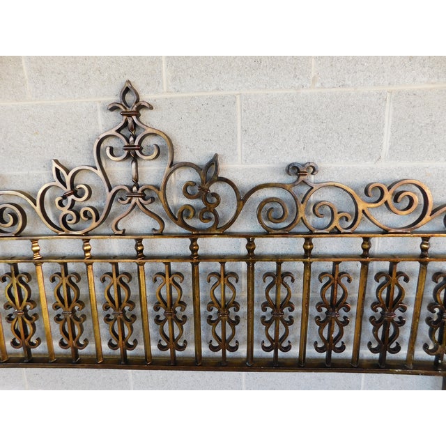 Vintage Italian Regency Wrought Iron Gilt Overlay King Size Headboard For Sale - Image 9 of 12