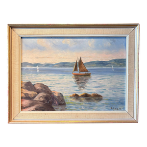 Vintage Seascape Oil Painting on Board in Original Frame