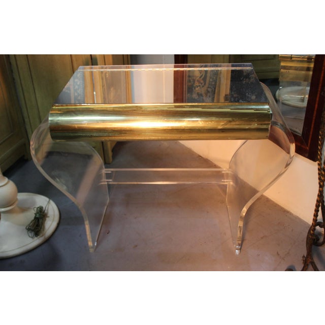 Mid-Century Modern Gold and Lucite Mirror Top Vanity For Sale - Image 9 of 12