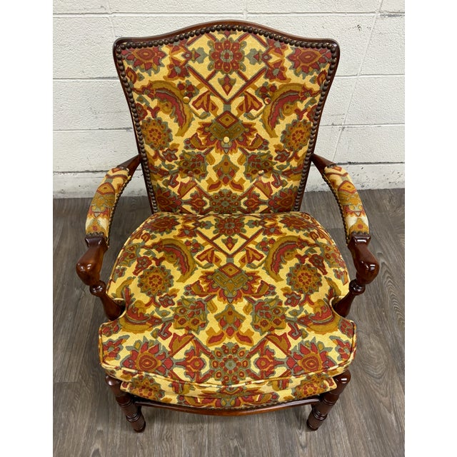 French Vintage 1960s Barnard & Simonds Co. Louis XIII Style Upholstered Armchair For Sale - Image 3 of 9