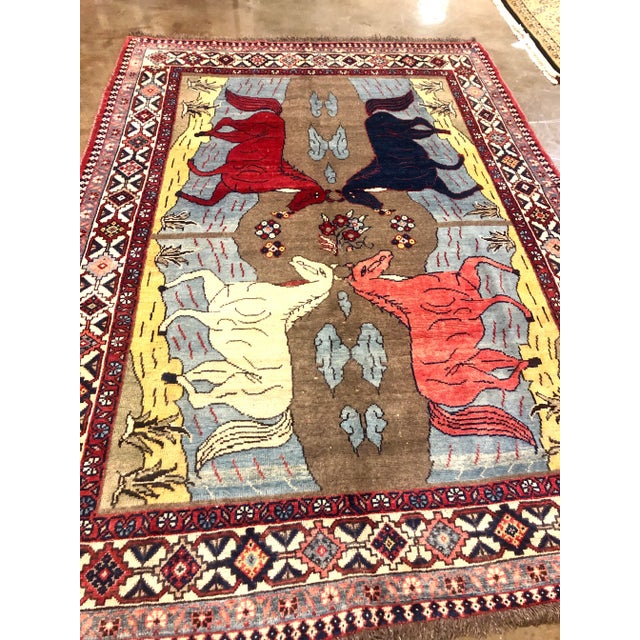 Blue 1970s Animal Print Handwoven Shiraz Area Rug 6'9" X 9'3" For Sale - Image 8 of 12