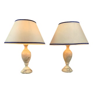 Marble Table Lamps with Shades, 1950s, Set of 2 For Sale