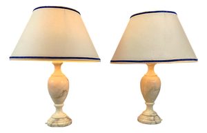 Marble Table Lamps with Shades, 1950s, Set of 2