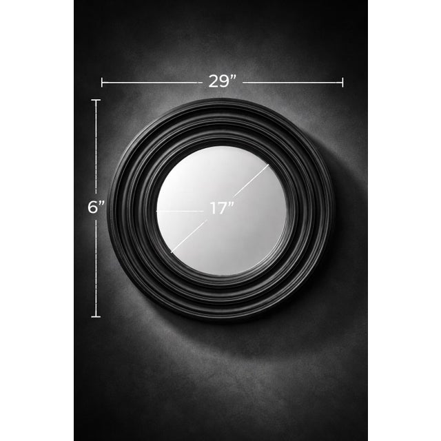 Mid-Century Modern Vintage Sculptural Black Round Mirror With Deep Concentric Frame, 29” Diameter For Sale - Image 3 of 5