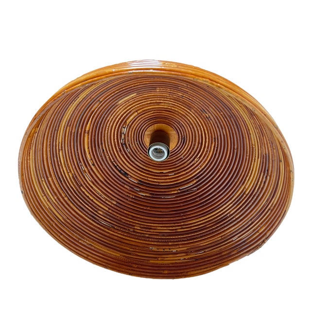 Mid 19th Century Italian Pencil Reed Rattan & Burnished Brass Dome Pendant, C. 1960 For Sale - Image 10 of 11