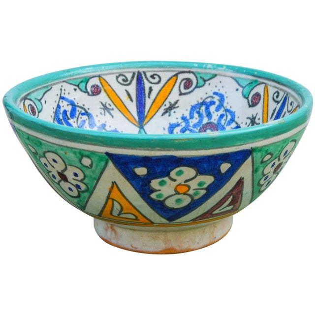 Handcrafted and glazed Moroccan polychrome ceramic bowl featuring a fine hand-painted Moorish pattern. Made in Fez,...