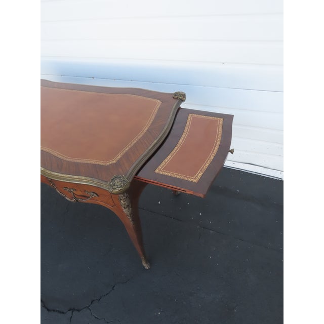 Late 19th Century French Late 1800s Large Inlay Leather Top Partner Extension Desk 6431 For Sale - Image 5 of 18